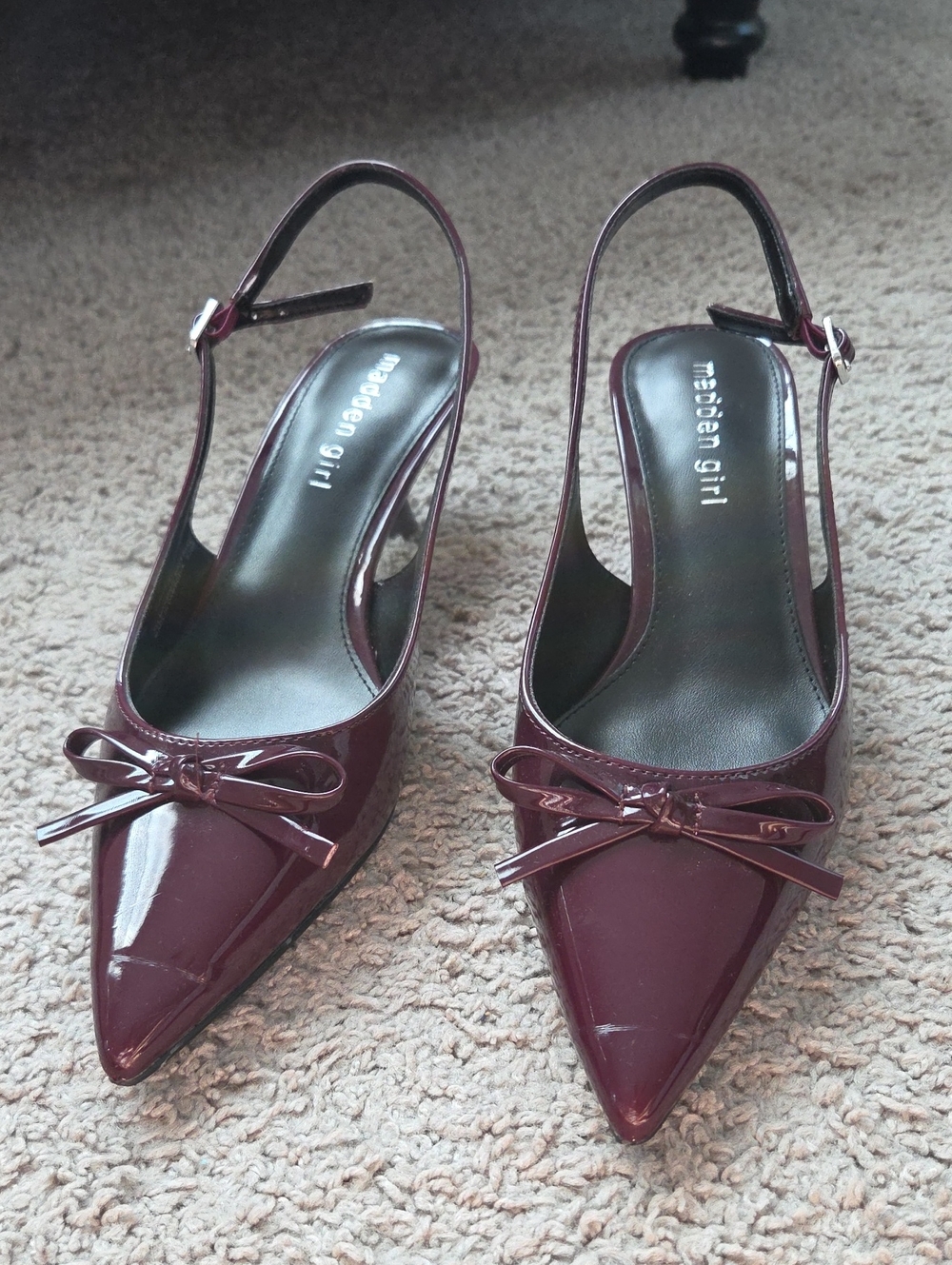 Madden Girl Burgundy Pointed Slingback Pumps with Bow